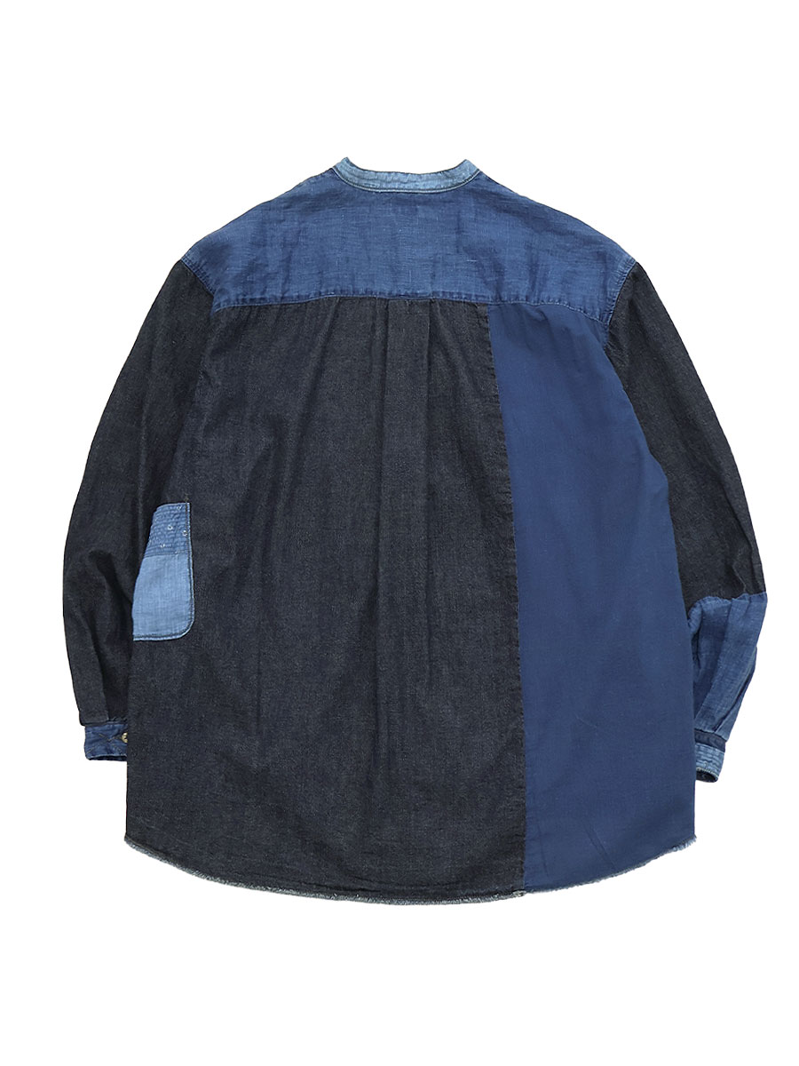 綿×リネン IDGパッチワークバンドカラーカトマンズシャツ | KAPITAL 綿×リネン IDGパッチワークバンドカラーカトマンズシャツ | KAPITAL