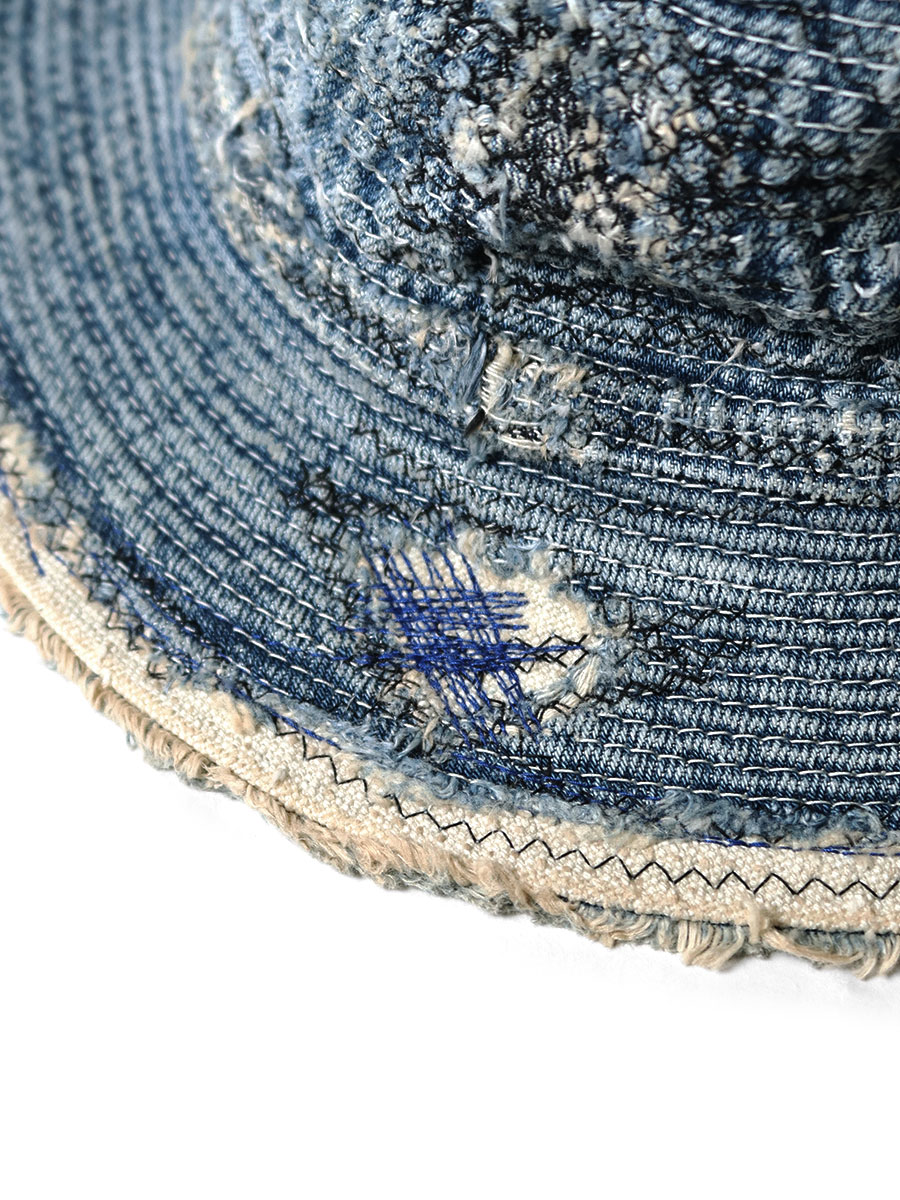 kapital バケットハット デニム 老人と海 クラッシュリメイク ブラック KAPITAL 11.5ozブラック×ブラックデニム 老人と海HAT(クラッシュ