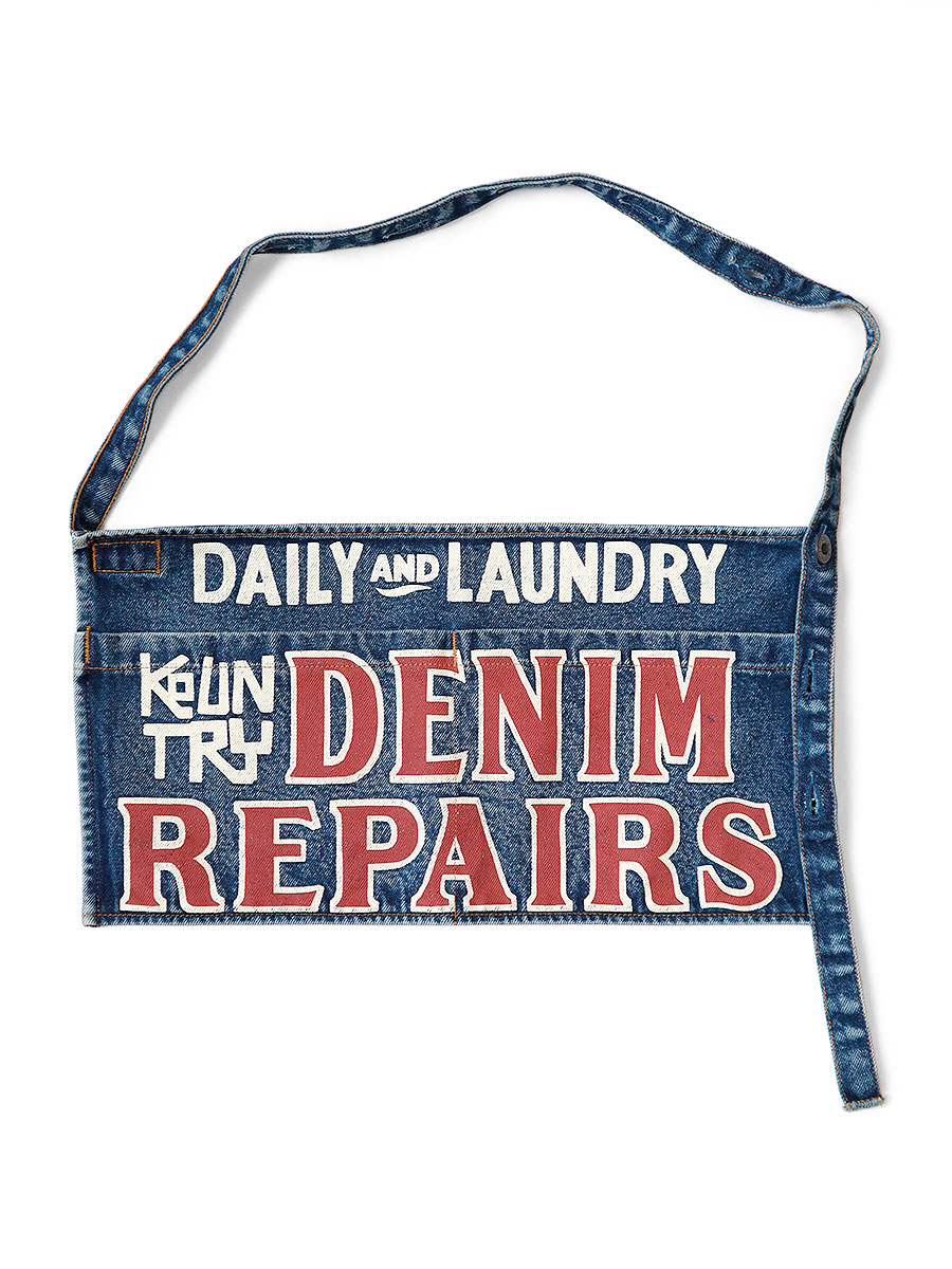 13ozデニム　ダメージドショートアドエプロン（DENIM REPAIRSpt）