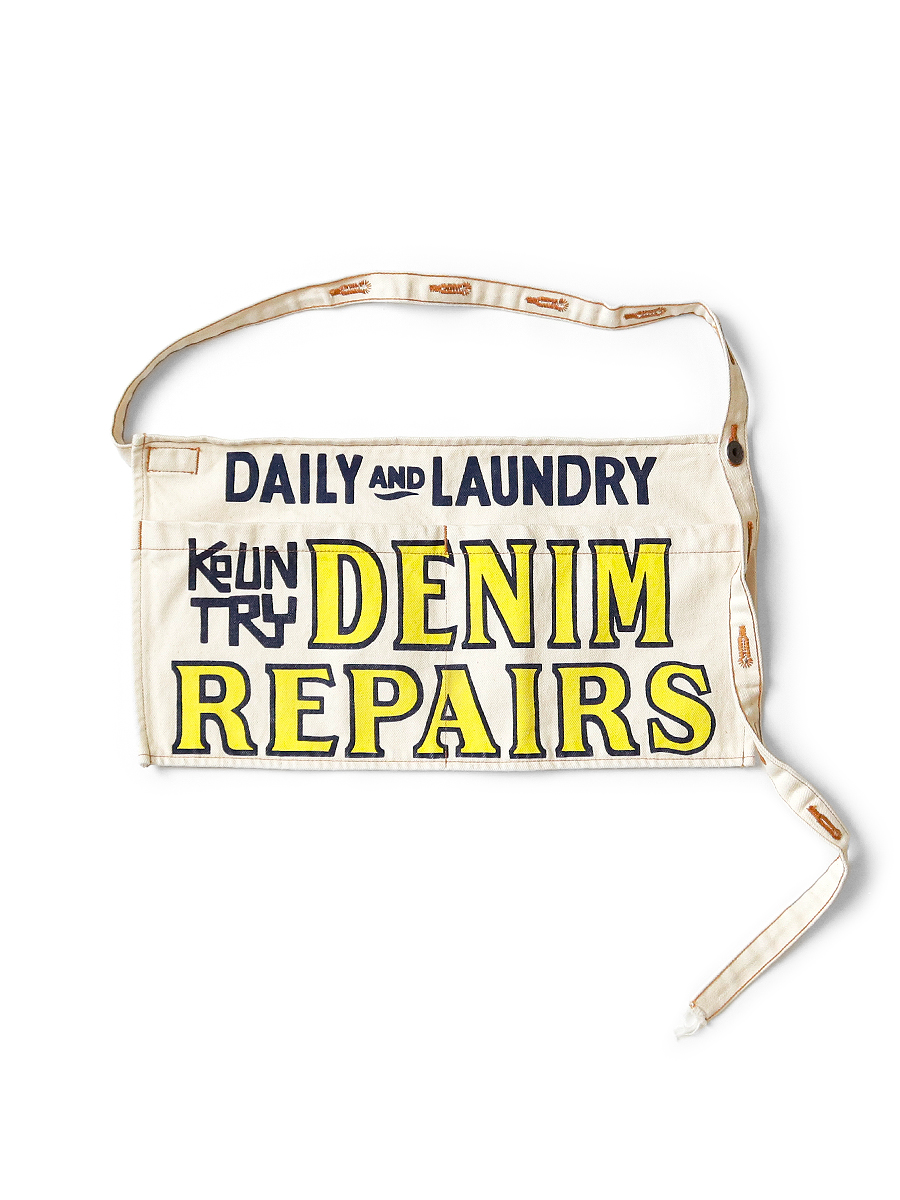 14ozホワイトデニム　ショートアドエプロン（DENIM REPAIRSpt）