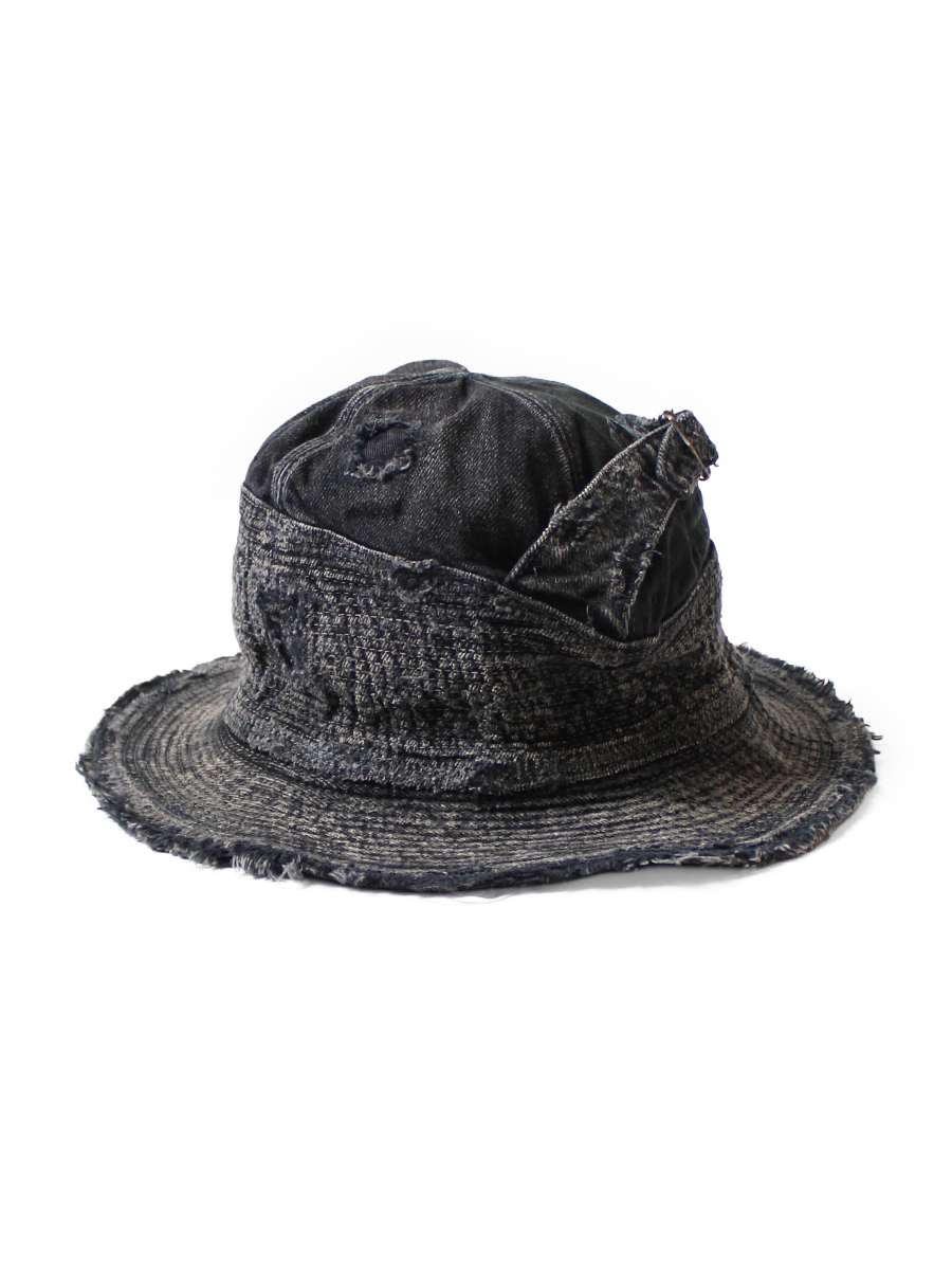 11.5ozブラック×ブラックデニム 老人と海HAT(クラッシュリメイク