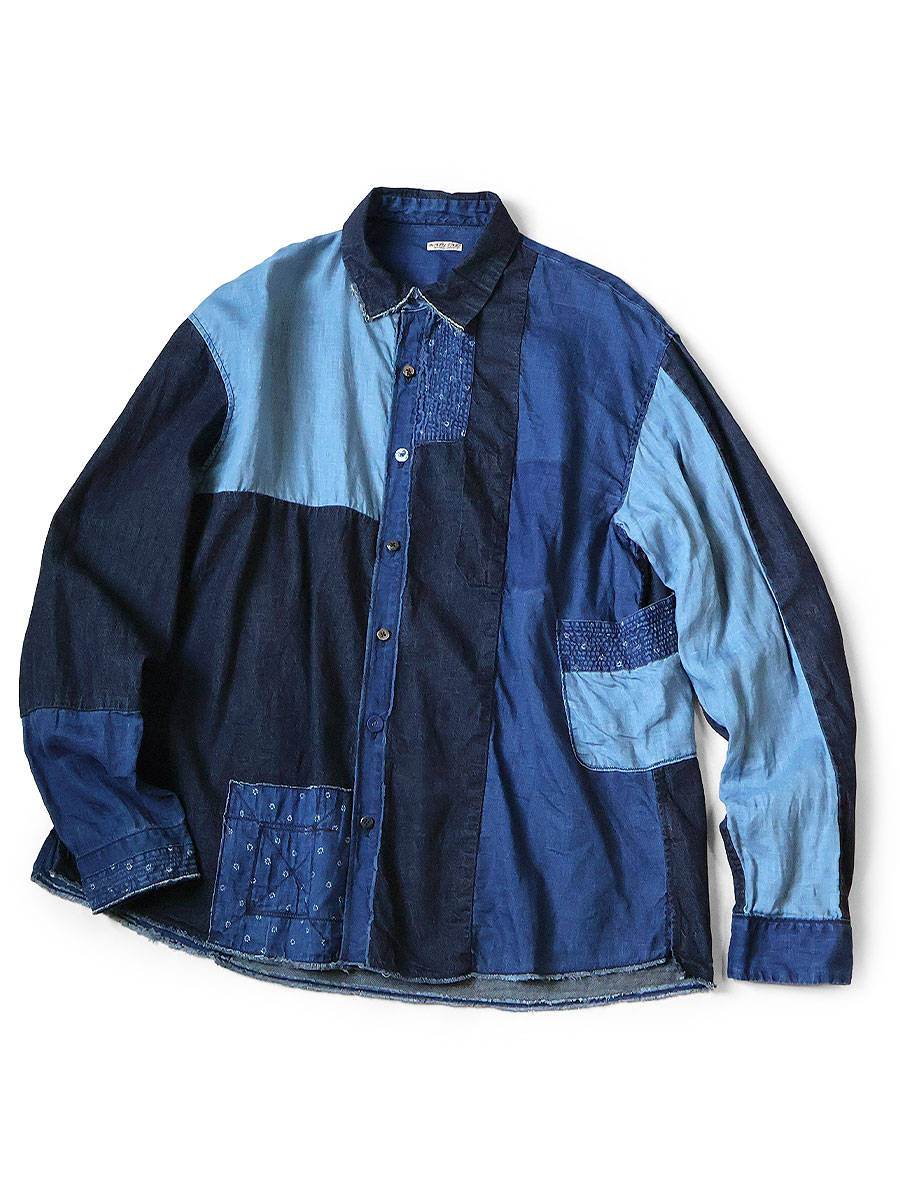 蝶呼さま専用 KAPITAL 綿 × リネン IDG パッチ カトマンズ シャツ KAPITAL - 綿×リネン IDGパッチ カトマンズシャツ | BLUE NEON