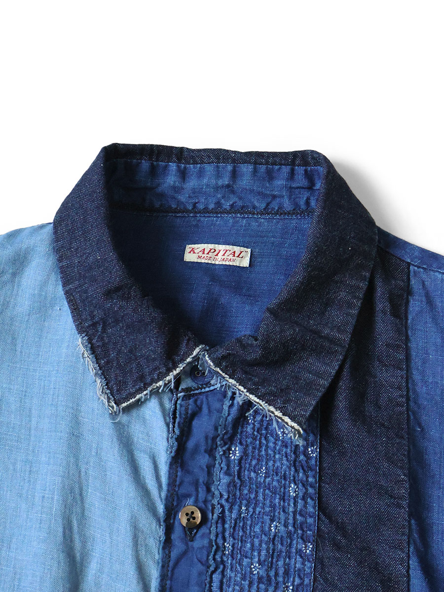 SALE！ kapital カトマンズシャツ リネンシャツ 綿 麻ストライプ S 綿×リネン IDGパッチカトマンズシャツ | KAPITAL