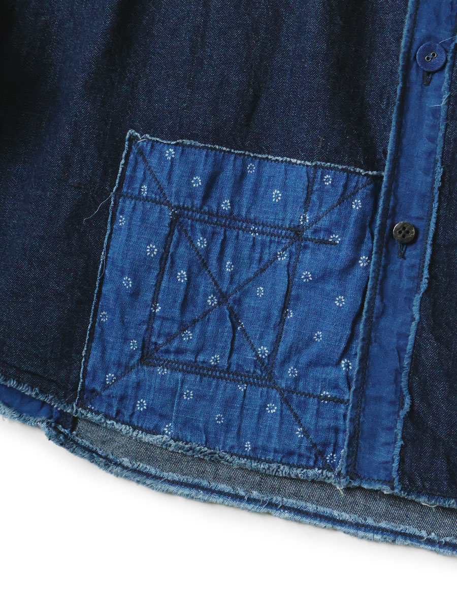 蝶呼さま専用 KAPITAL 綿 × リネン IDG パッチ カトマンズ シャツ KAPITAL - 綿×リネン IDGパッチ カトマンズシャツ | BLUE NEON