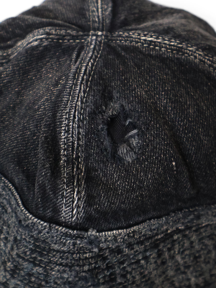 11.5ozブラック×ブラックデニム 老人と海CAP（クラッシュリメイク