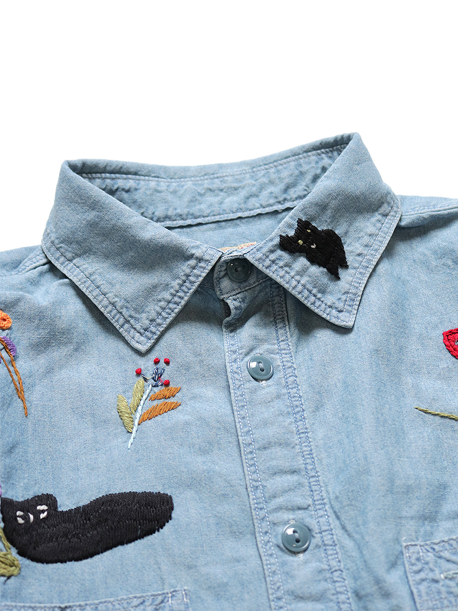 KAPITAL / キャピタル シャンブレー ワークシャツ（トリ刺繍）-