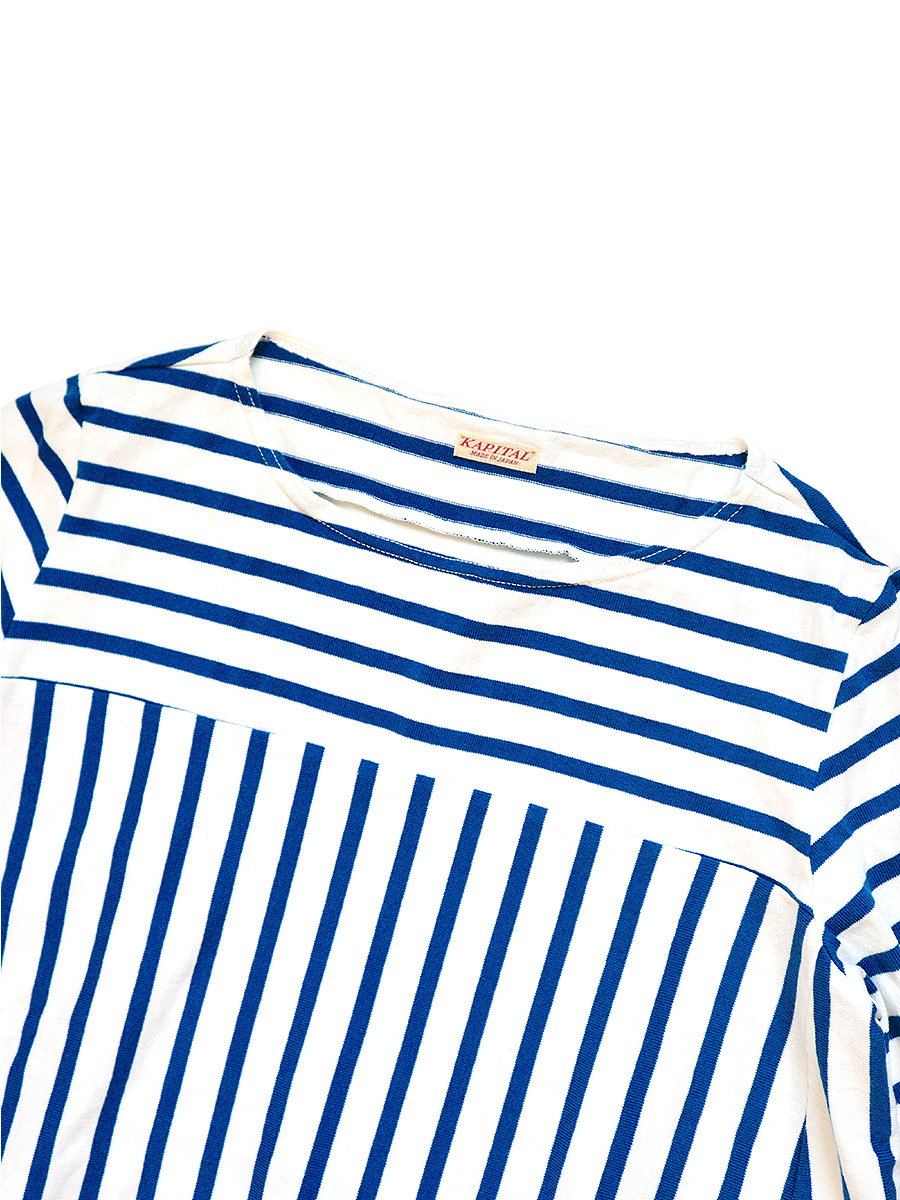 ボーダー天竺パッチワークボートネックワンピース Kapital
