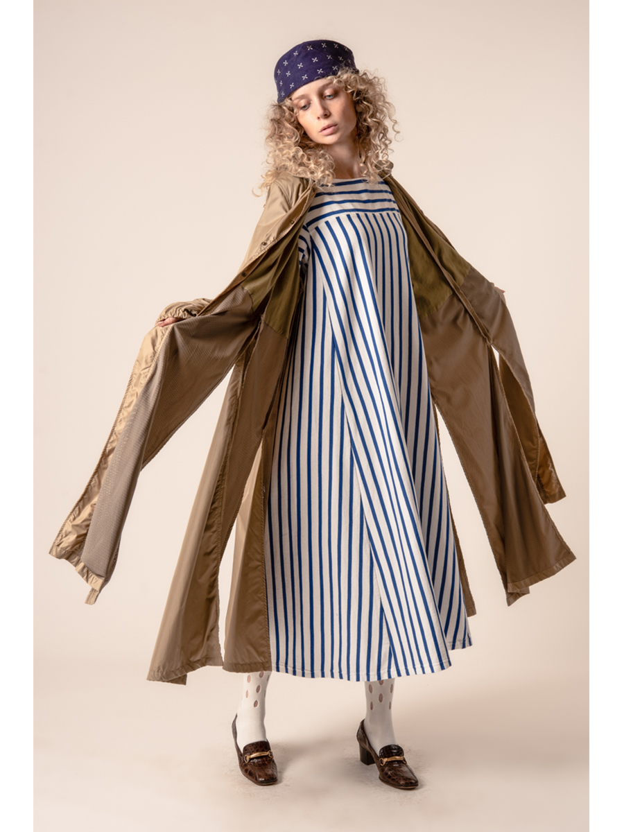 ボーダー天竺パッチワークボートネックワンピース Kapital