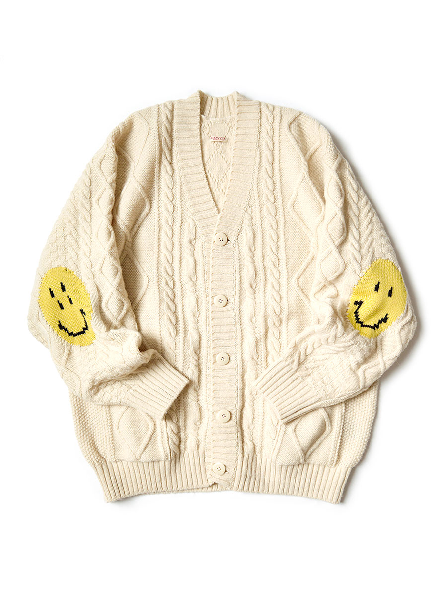 5g ウール ケーブル編み Happyパッチカーディガン Kapital