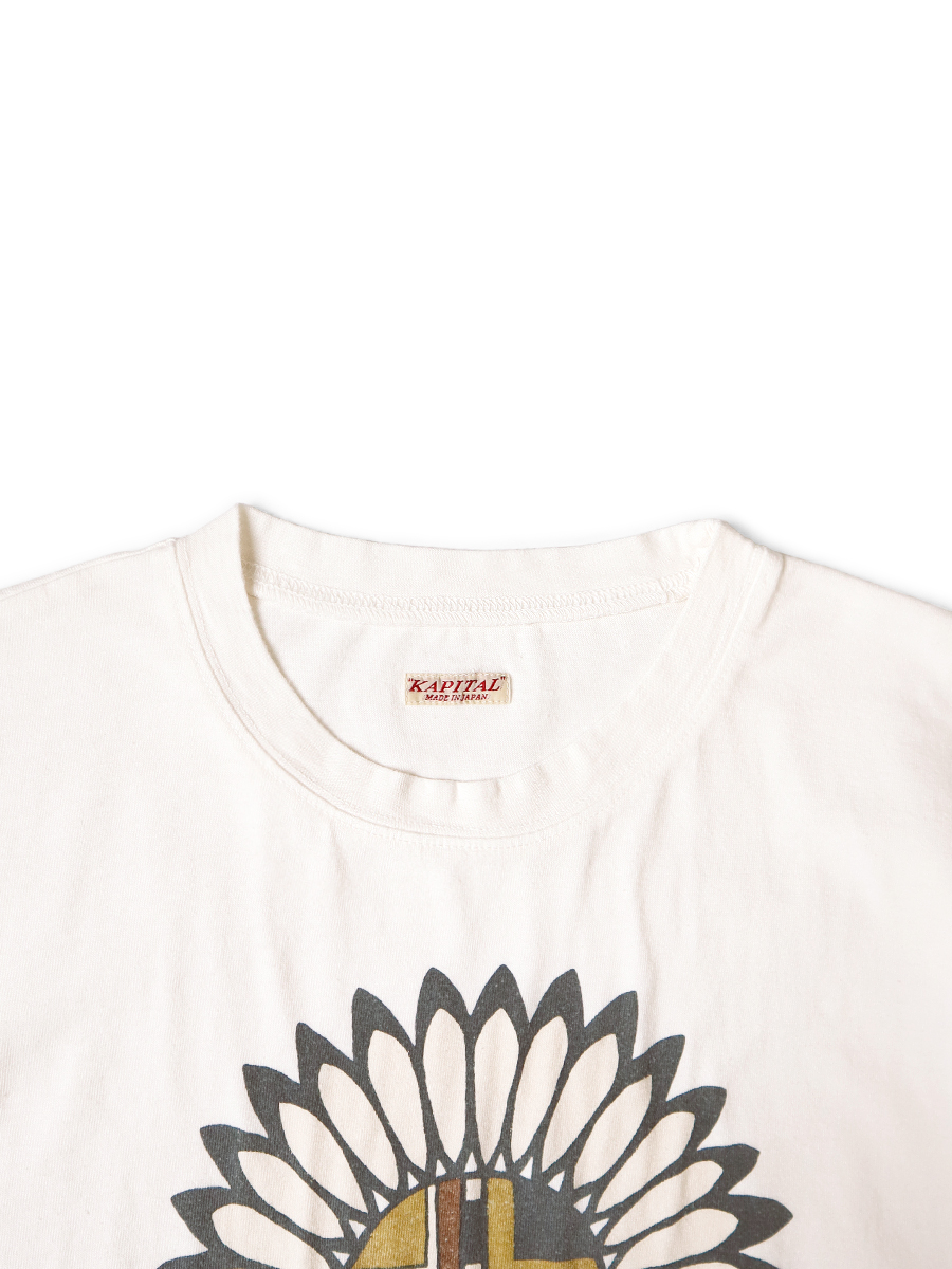 国内外ラッパーに超人気! KAPITAL Piano & Sun Face 天竺Tシャツ リネン天竺 クルーT（ピアノ&サンフェイスpt） | KAPITAL
