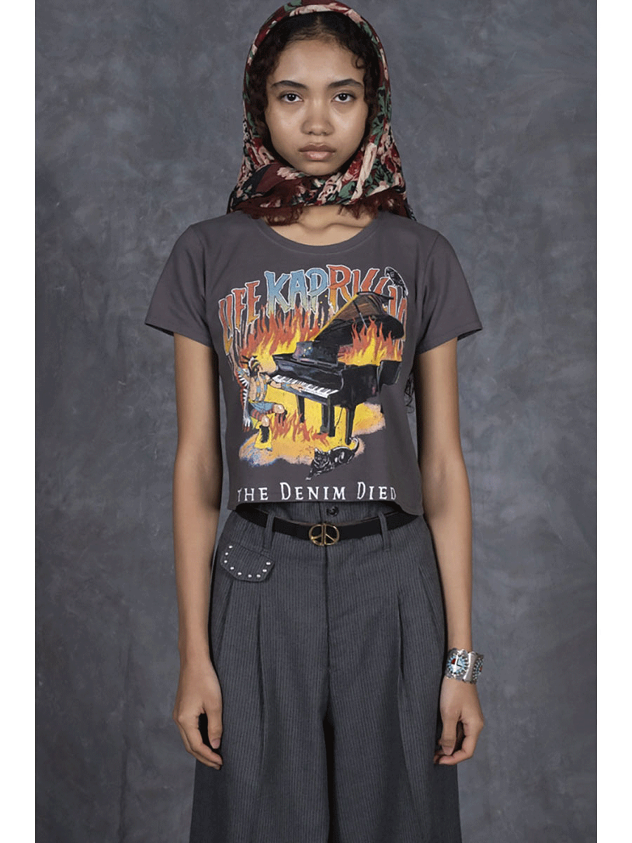 国内外ラッパーに超人気! KAPITAL Burning Piano 天竺Tシャツ Kapital Jersey Crew T-Shirt (Burning Piano Print) | CO JP