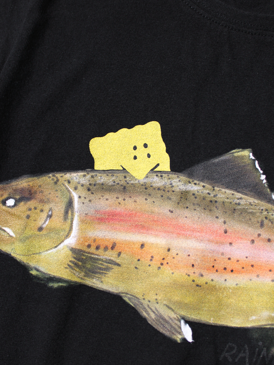 新品未使用 KAPITAL キャピタル 20/-天竺 クロップドT(トラウト1匹PECKISH RAINBOWYpt) Tシャツ K2508SC001 ブラック サイズ1 中古 4b007550 KAPITAL - 新品未使用 KAPITAL キャピタル 20/-天竺 クロップドT