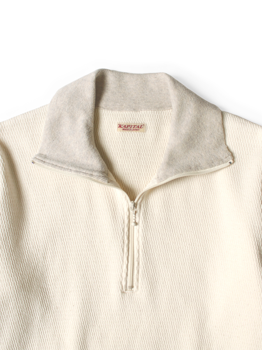 ワッフル天竺 小花pt 2TONE ハーフZIPクロップドロンT | KAPITAL
