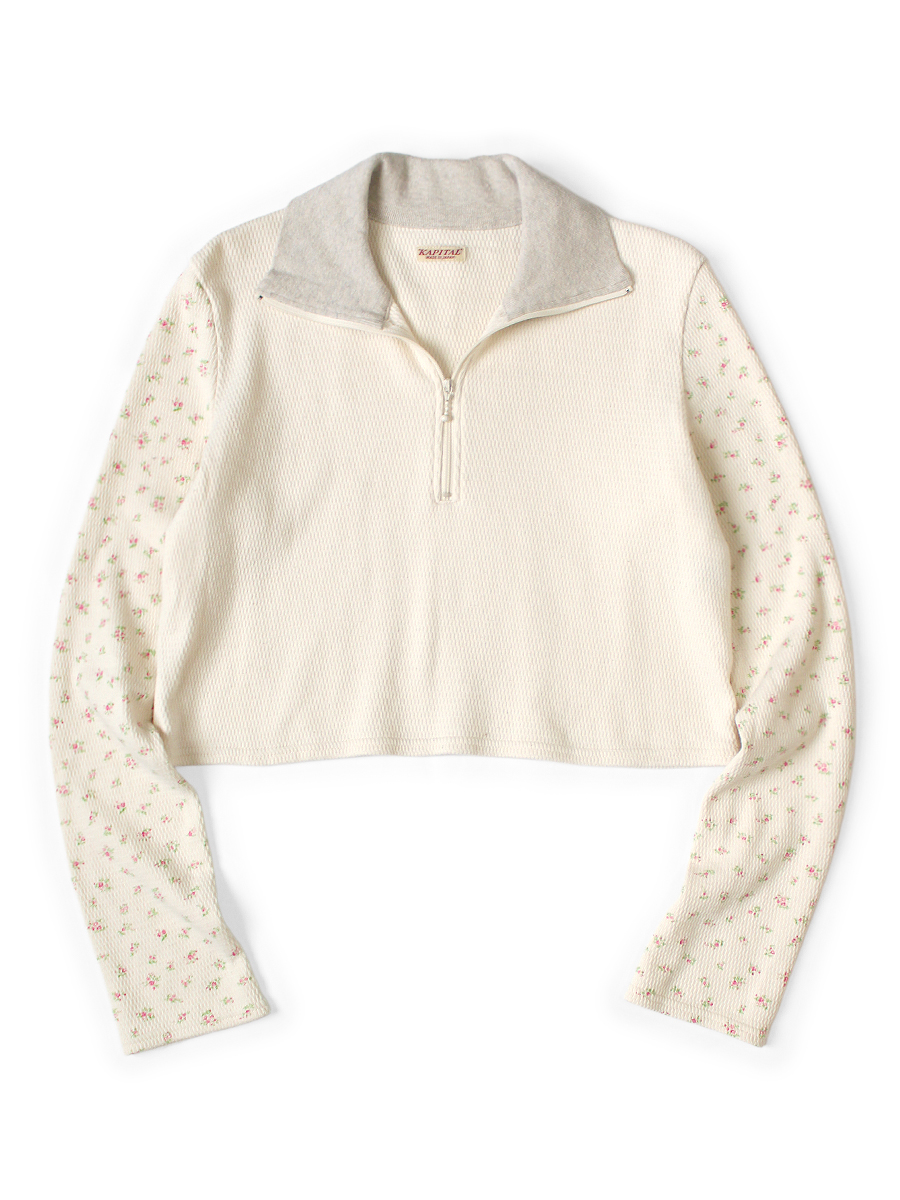 KAPITAL ワッフル天竺小花ptハーフZIPロンT サイズ2 ワッフル天竺 小花pt 2TONE ハーフZIPクロップドロンT | KAPITAL