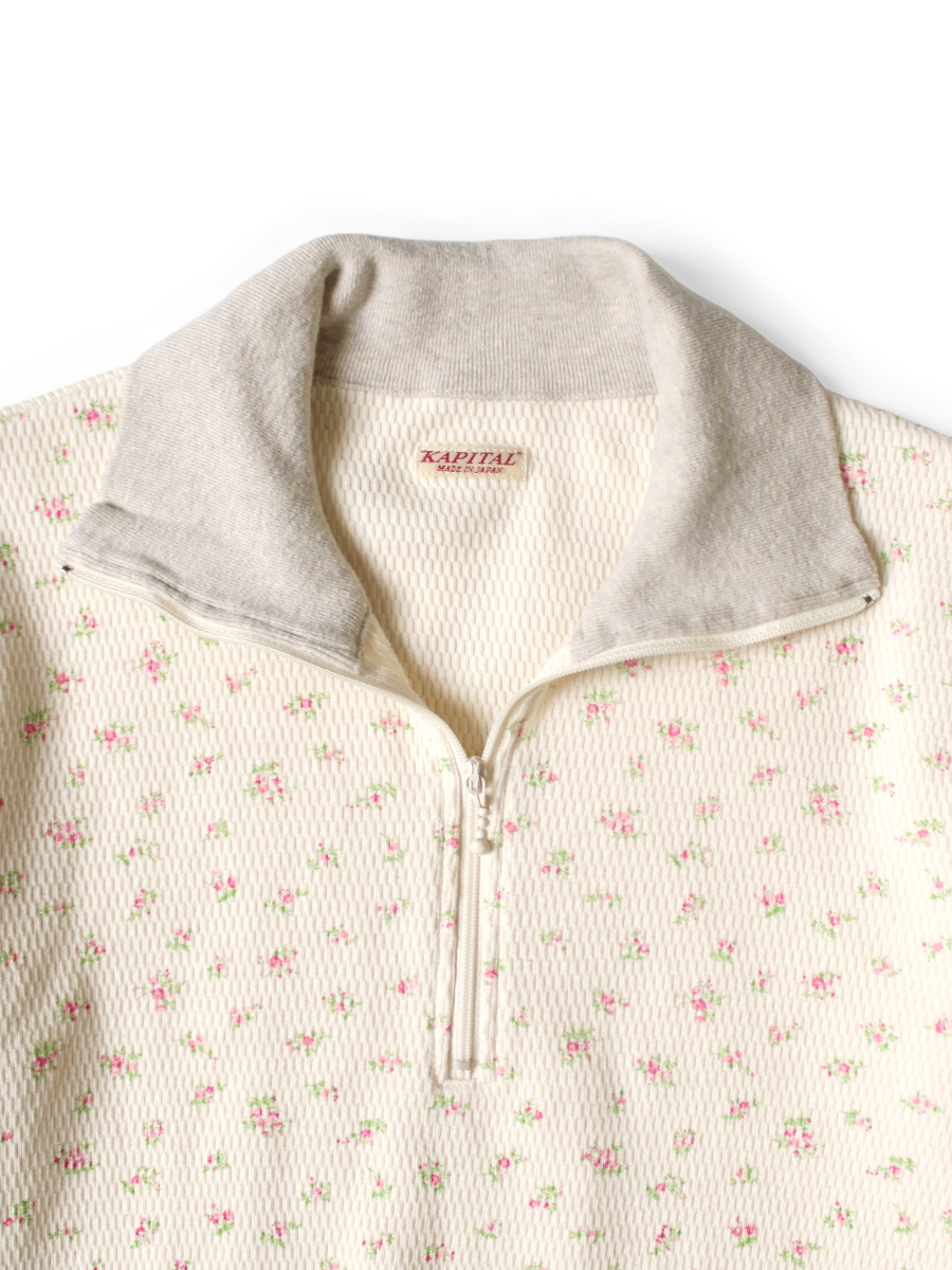 KAPITAL ワッフル天竺小花ptハーフZIPロンT サイズ2 ワッフル天竺 小花pt ハーフZIPクロップドロンT | KAPITAL