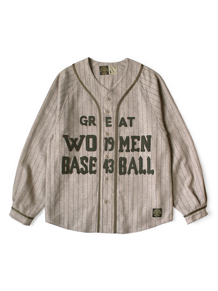 ウールストライプ(太) GREAT WOMEN ベースボールロングスリーブシャツ