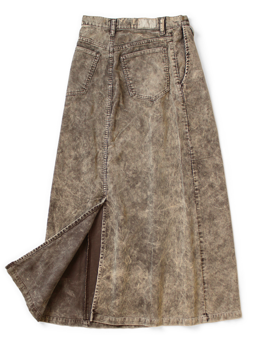 14Wコーデュロイ ブギーデイハイウエストマキシスカート(Dirty Dyed