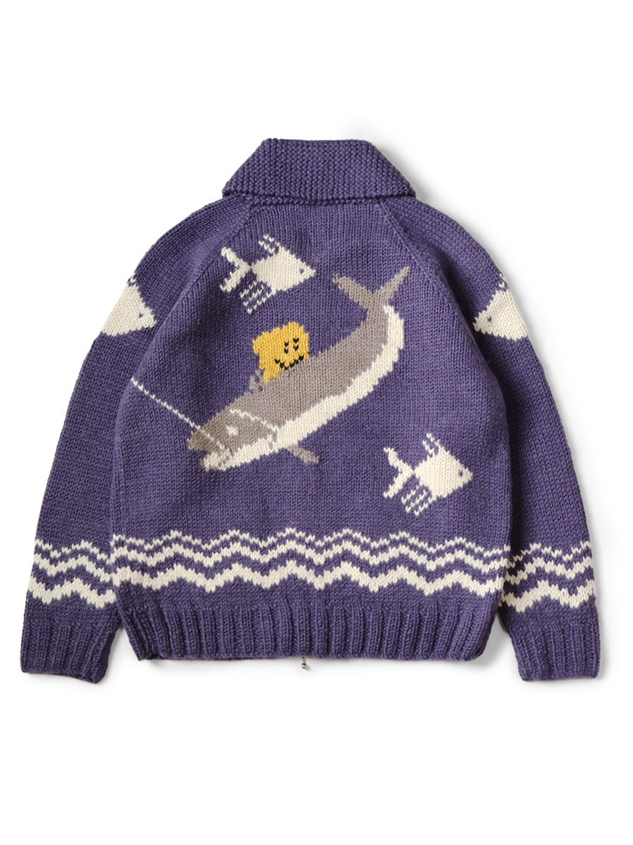 PAPAS PLUS GOLF ニット ジップ カーディガン ワッペン ネイビー ハンドニット PECKISH TROUT ZIPカーディガン | KAPITAL