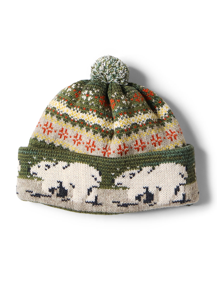 （洗濯タグカット済） Kapital パターン入りニットビーニー 5G ウール 白熊ニットCAP | KAPITAL