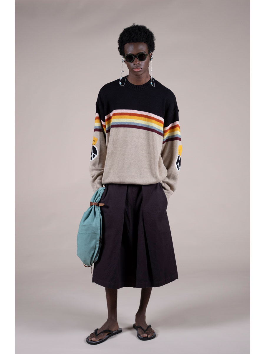 SHADOW COLLECTION BIAS LOGO CREWクルーニット 5G 綿ニット RAINBOW & PECKISH RAINBOWY クルーセーター | KAPITAL