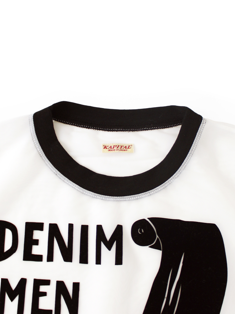 シアー天竺×20/-天竺 リンガーT(DENIM MEN LOVE CATS スクラッチpt