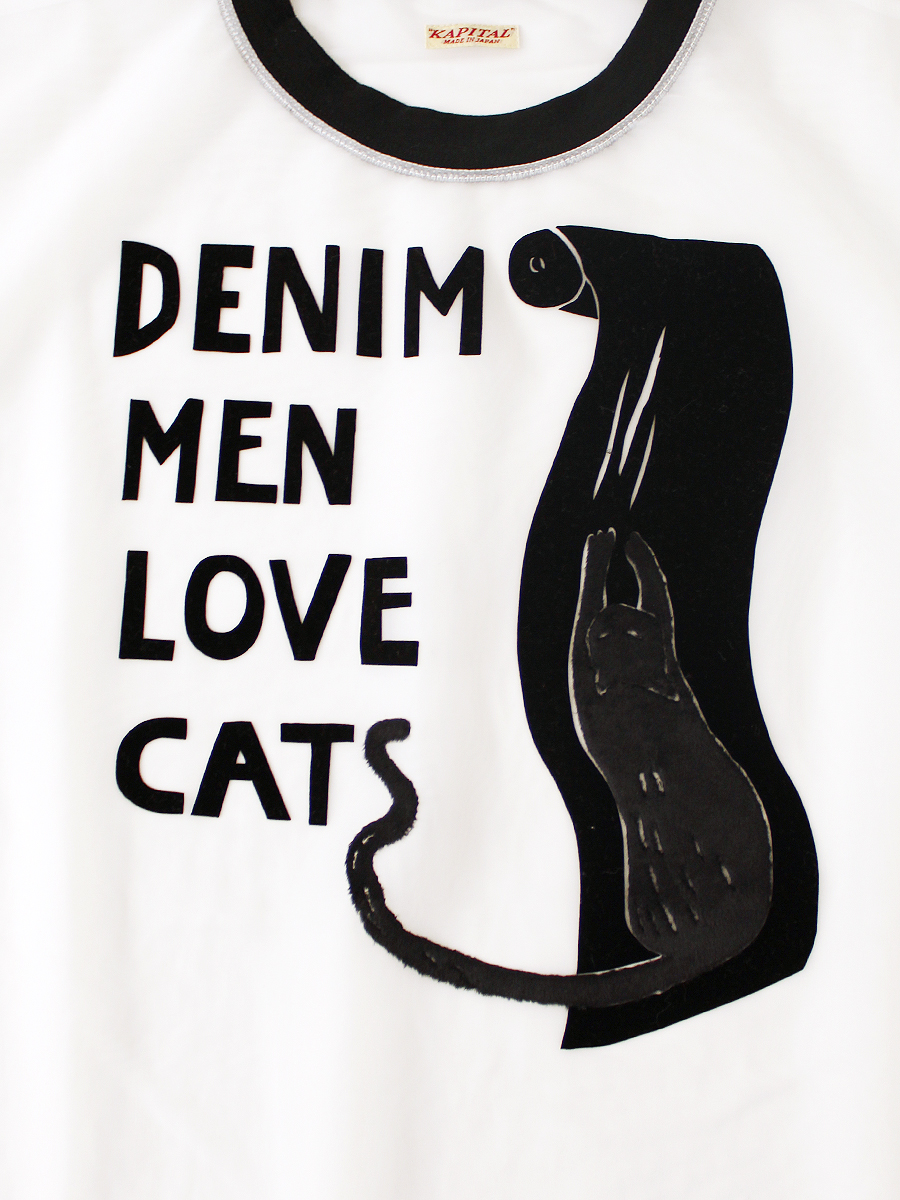 シアー天竺×20/-天竺 リンガーT(DENIM MEN LOVE CATS スクラッチpt