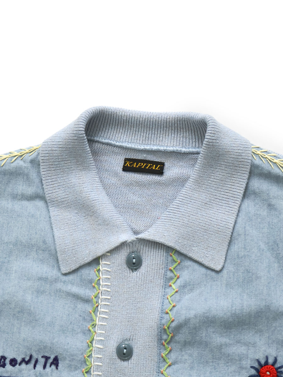 Kapital kountry ポロシャツ キャピタル ニット×シャンブレー ポロシャツ（アイスラボニータ刺繍） | KAPITAL
